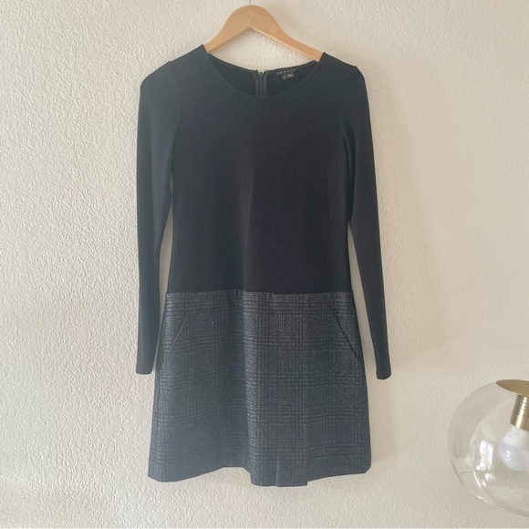 Theory Bowmont Drop Waist Black and Gray Mini Dress Size 6 - Picture 3 of 5